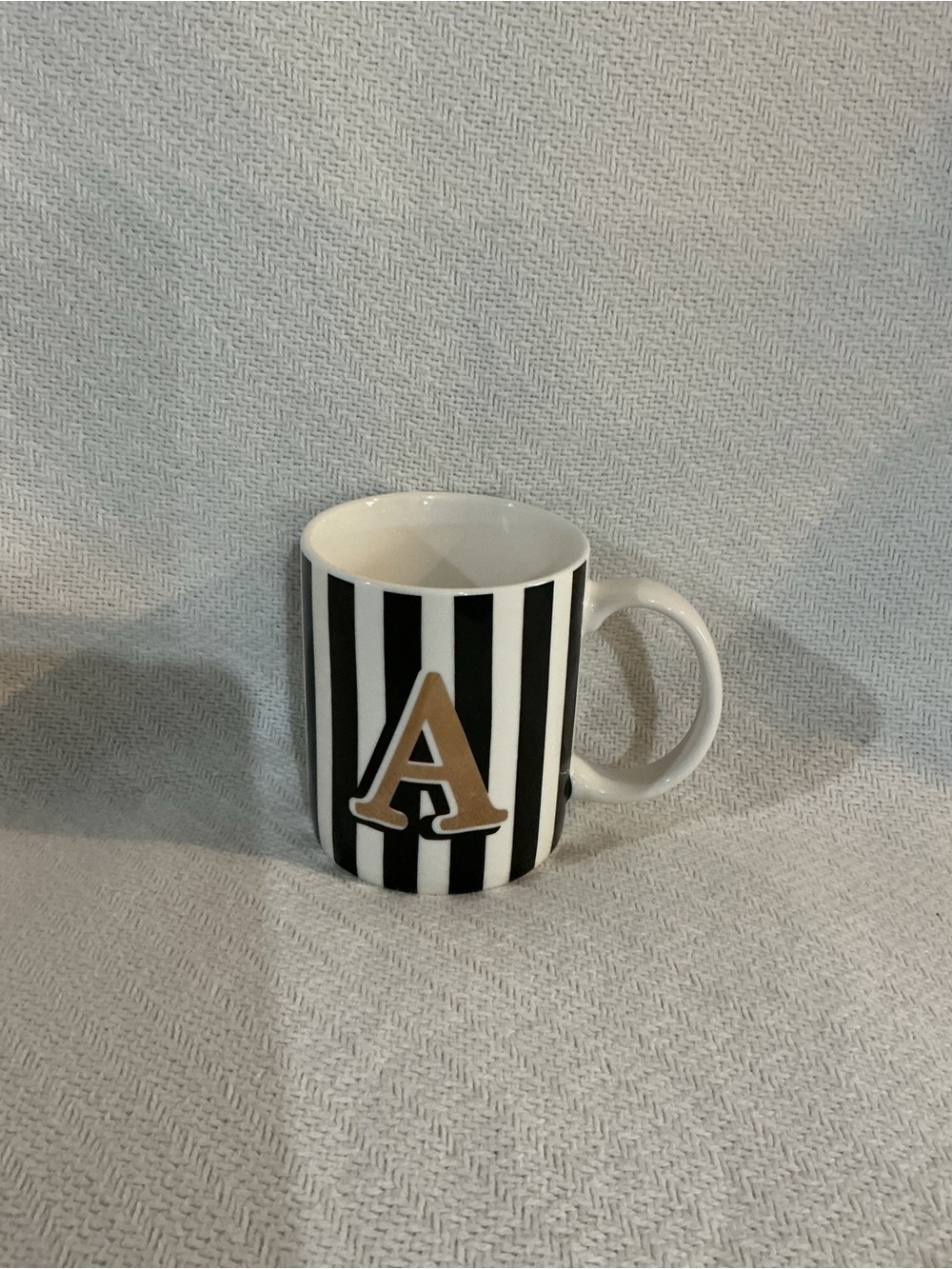 Monogram 'A' Black & White Striped Ceramic Mug